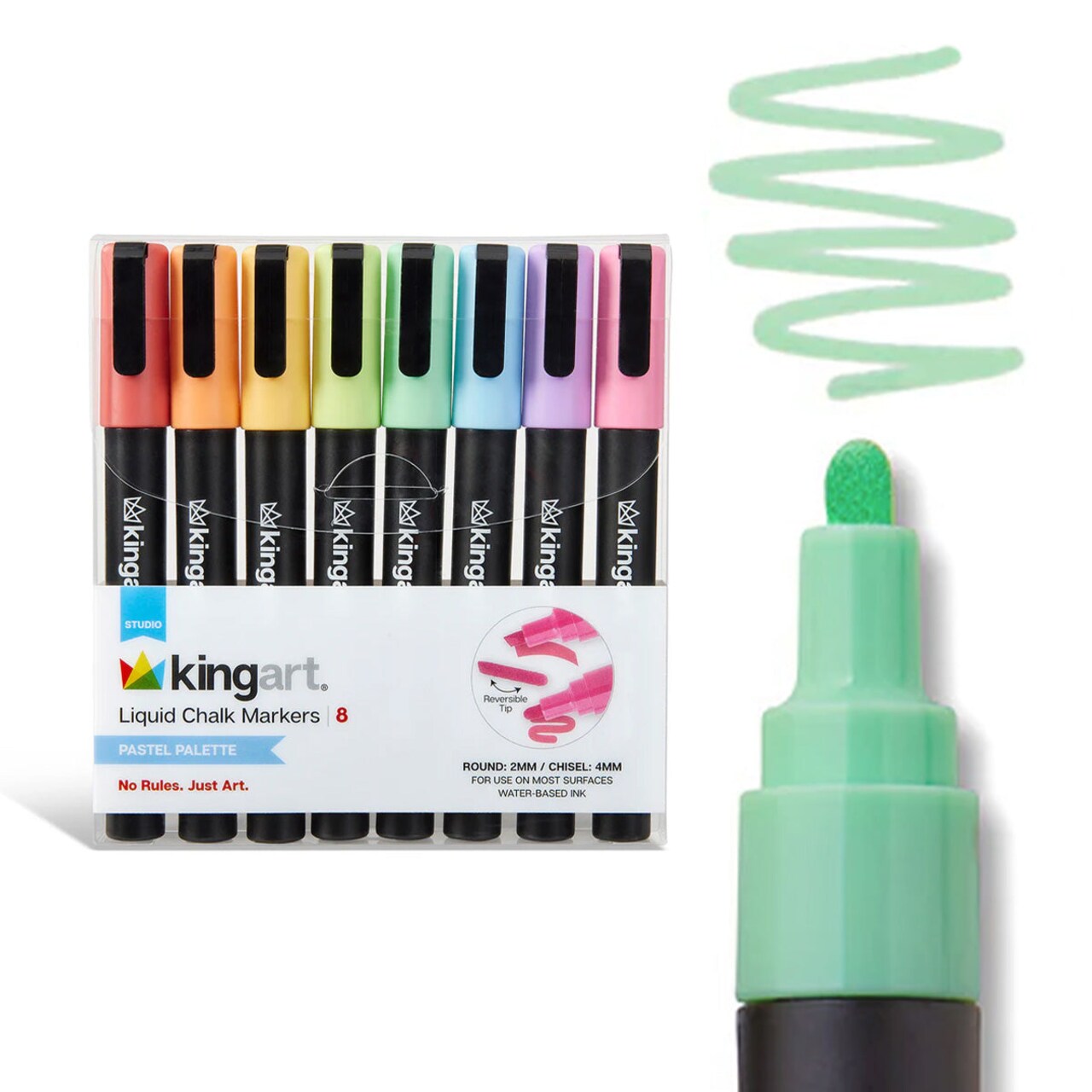 KINGART® Liquid Chalk Markers, Pastel Colors, Round & Chisel Tip, Set of 8